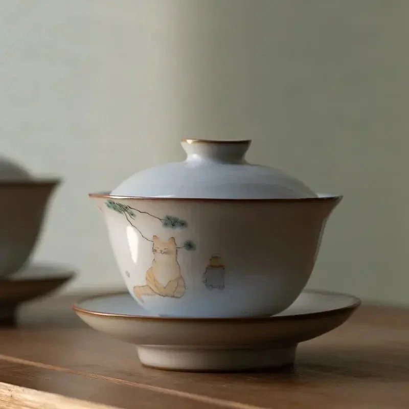 

ceramic gaiwan with filters cute cat porcelain tureen 150ml
