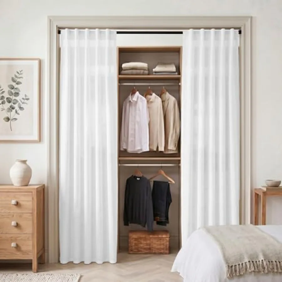 

Doorway Curtains Privacy Room Divider for Room Seperation, Sheer Faux Linen Accordion Sliding Closet Door Panels for Doors, 80