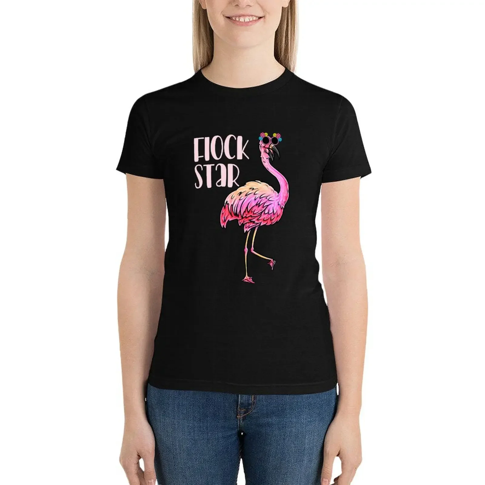 Camiseta de flamenco para mujer, camiseta Flock Star, ropa femenina, camiseta de manga corta, camisetas blancas para mujer