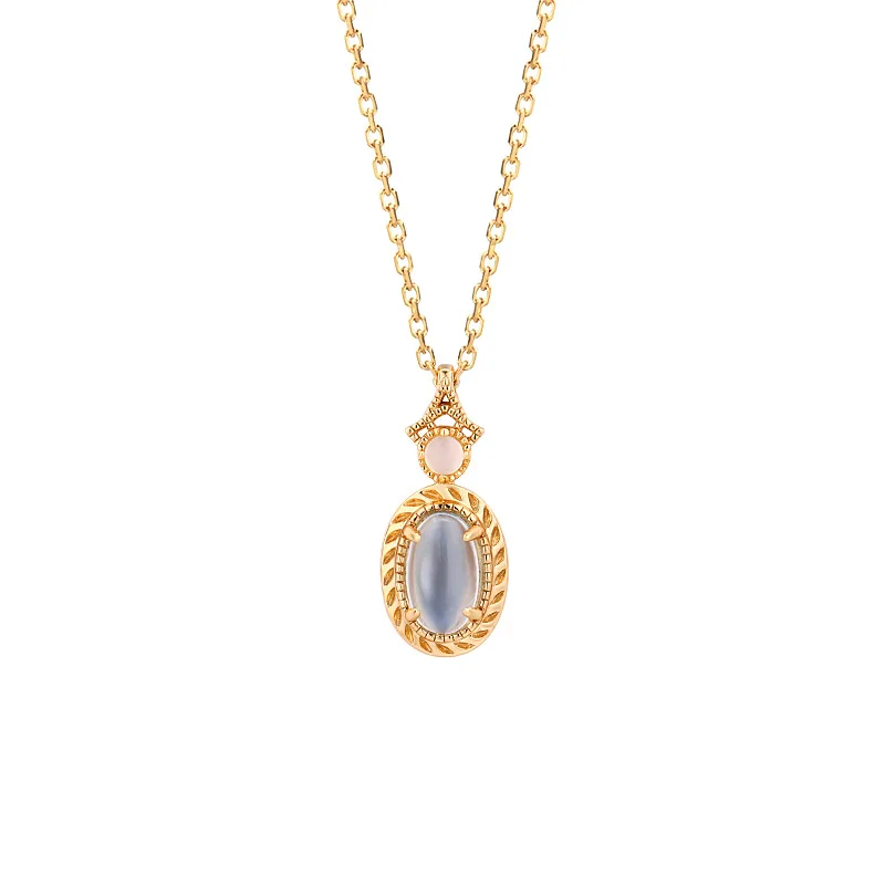 S925 Silver Egg Shaped Blue Topaz Necklace