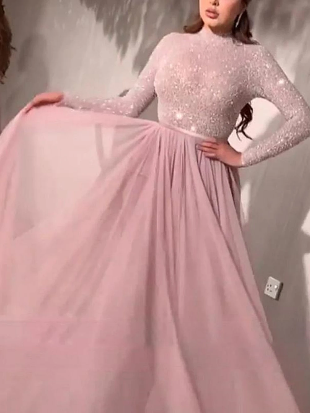 Vestidos De Noche De lentejuelas Vintage, vestido De Novia elegante De corte en A con cuello alto, Vestidos De Novia modernos hasta el suelo, Vestidos De Novia