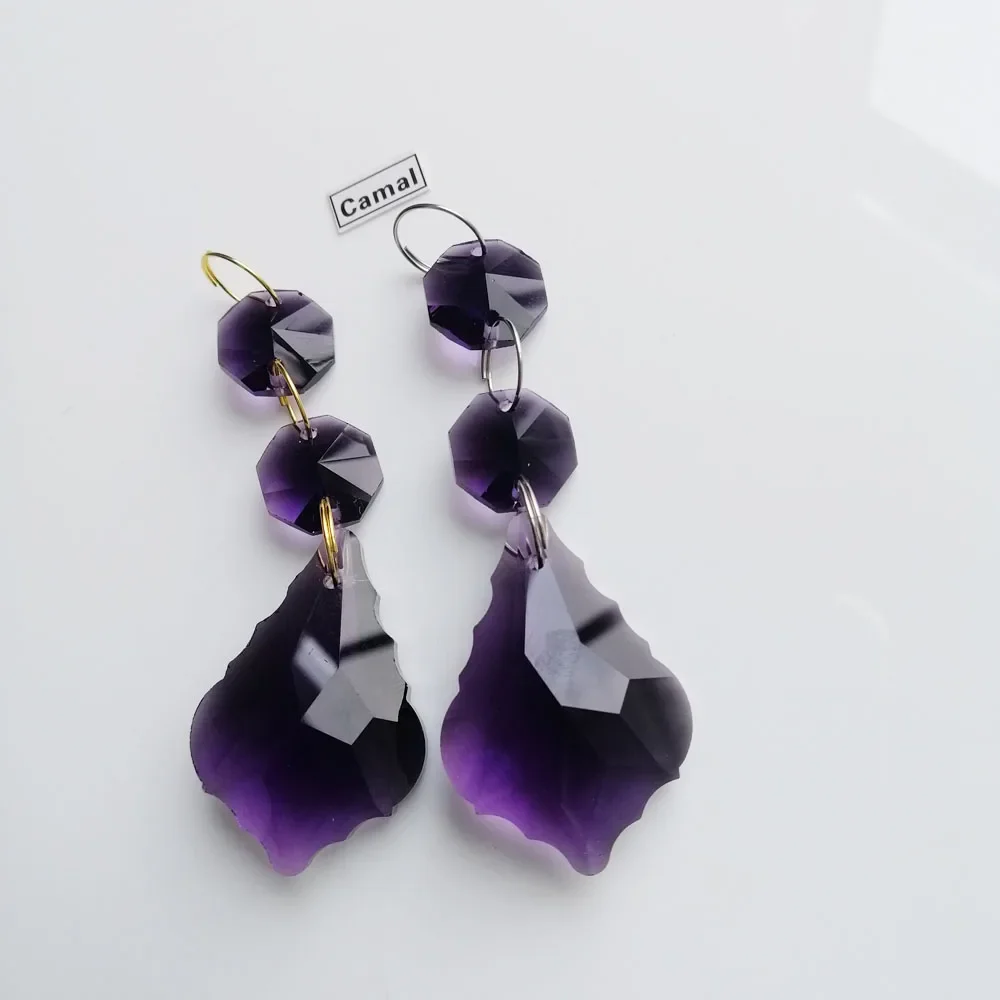 

Camal 2Pcs Violets 38mm Maple Leaf Shaped Drops Crystal Pendants 14mm Octagon Beads SunCatcher Garland Lighting Chandelier Part