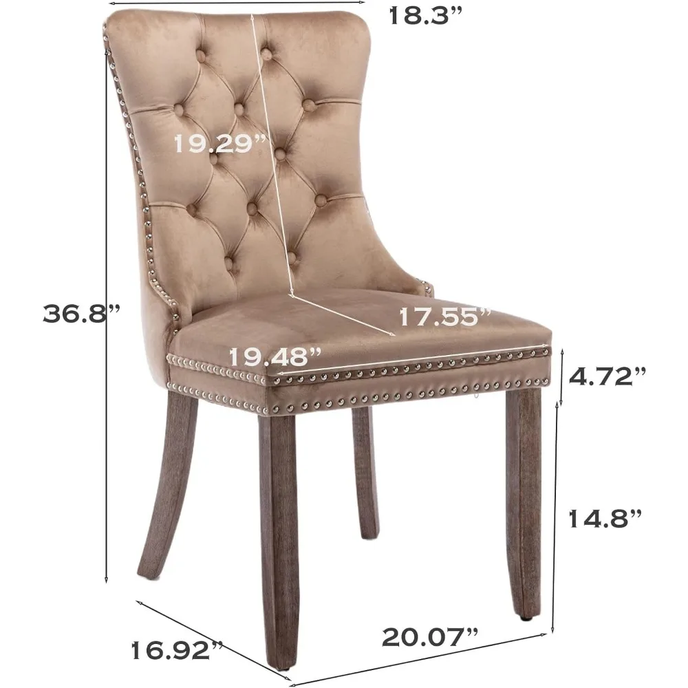 Dining Chair Set of 6 with Button Back Ring, Solid Wood Leg, Modern Upholstered High-end Tufted Side Chairs, Velvet Dining Chair