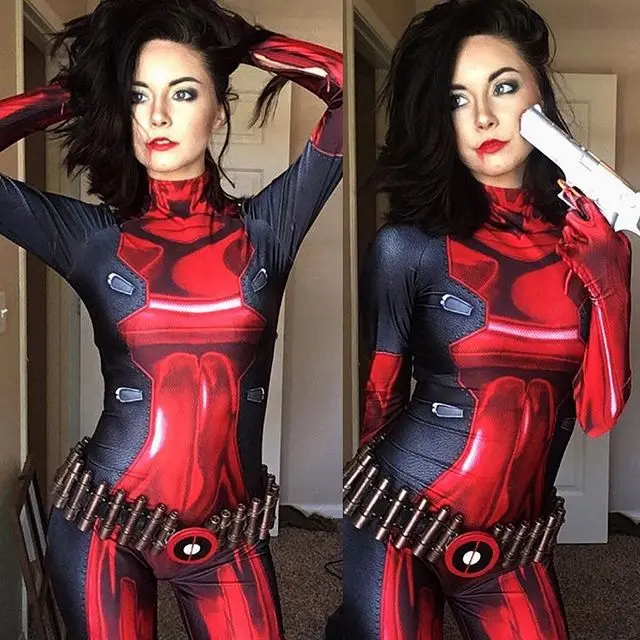 Halloween Deadpool Cosplay Traje para Mulher, Bodysuit Lady Zentai, Catsuit Meninas, Adultos e Crianças