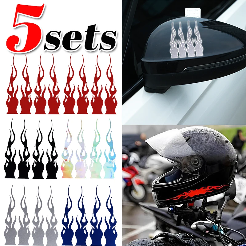 

Car Motorbike Reflective Warning Stickers Helmet Sticker Cool Flame Pattern Vinyl Waterproof Decals Auto Decoration Accessories