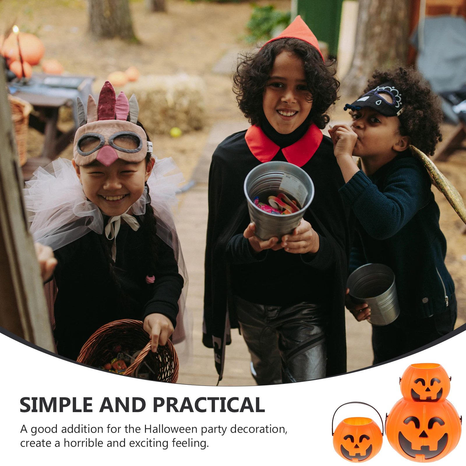 

3pcs Orange Pumpkin Bucket Decor Halloween Candy Barrel Portable Handle Shape Party Pendant Kids Gift Horror Decoration Props