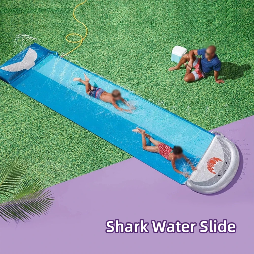Shark Inflatable Water Slide Kids Outdoor Lawn Water Slip and Slide Double Racing Lane Splash Pool Summer Backyard Toys