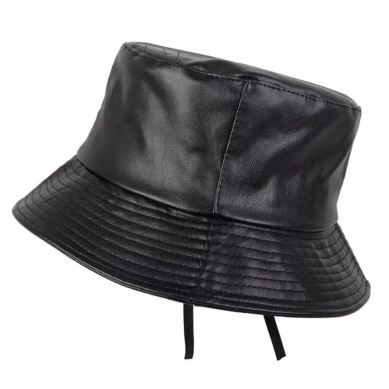 

Fashion Unisex Summer Bucket Hat PU Leather Rain Hat Waterproof Fishermen Cap