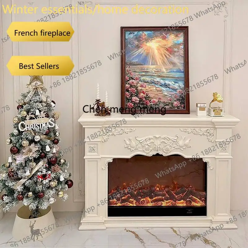A95 Modern narrow natural wood fireplace cabinet, Nordic‑French elegant decor for living‑room home ornament.