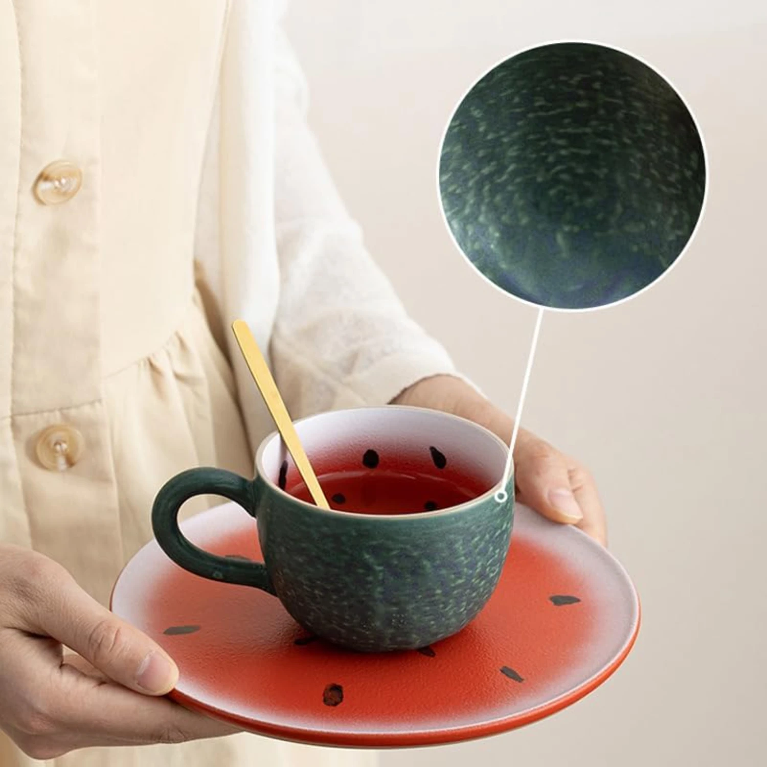

Elegant Watermelon Design Ceramic Mugs - Premium Quality Set of 2 - Beautifully Crafted, Stunning - Perfect for Gifting & Coffee