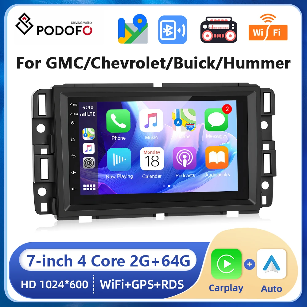 

Podofo 2din Android Car Stereo Radio for GMC Chevrolet Buick Hummer 7inch 2+64G Carplay Android auto Navigation Radio WIFI RDS