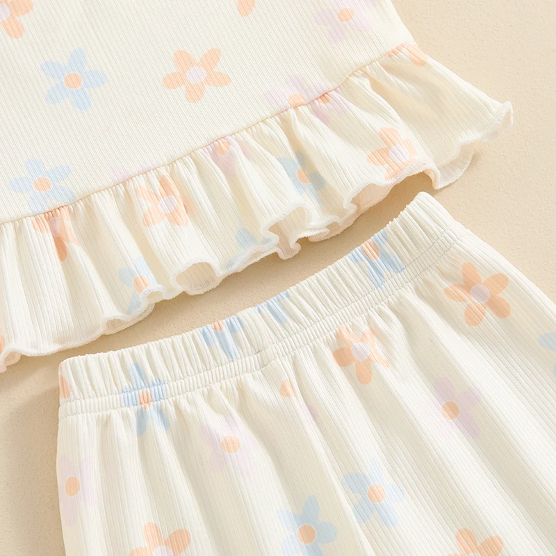 2024-04-03 Lioraitiin 6M-4Y Kid Baby Girls Clothes Set Flower Print Sleeveless Camisole with Flare Pants Summer Outfit