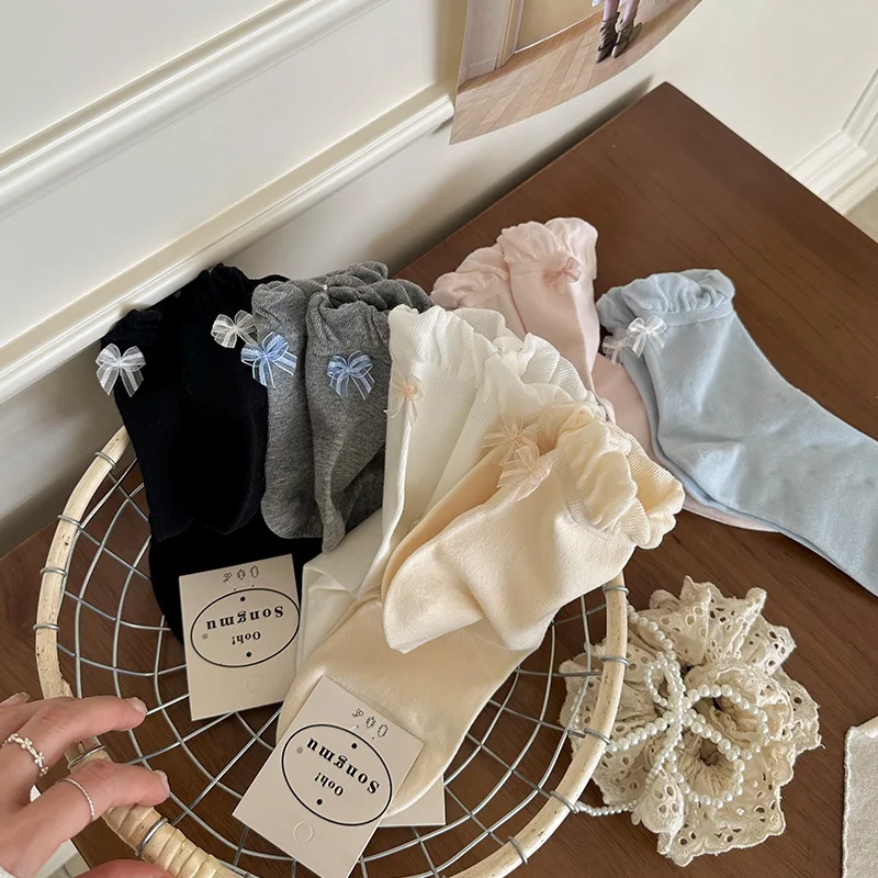 

1 Pair Korean Fashion Casual Short Sock Spring Summer Soft Cotton Bow Ruffle Sock for Girl Sweet Simplicity Schoolgirl Sock