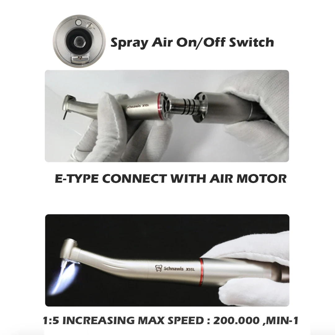 ปุ่มทันตกรรม 1:5 เพิ่มความเร็ว Handpiece สําหรับ NSK แบริ่ง Contra ANGLE Handpiece สเปรย์ Air เปิด/ปิดเส้นใยแหวนสีแดง