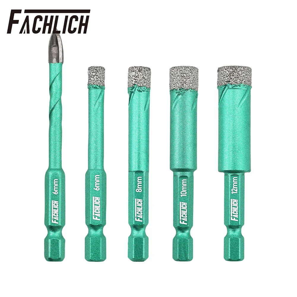 

FACHLICH 5pcs Diamond Drill Bits Set Hex Shank Hole Opener Tile Ceramic Granite Hand Drill Dry Drilling Marble Quick Release