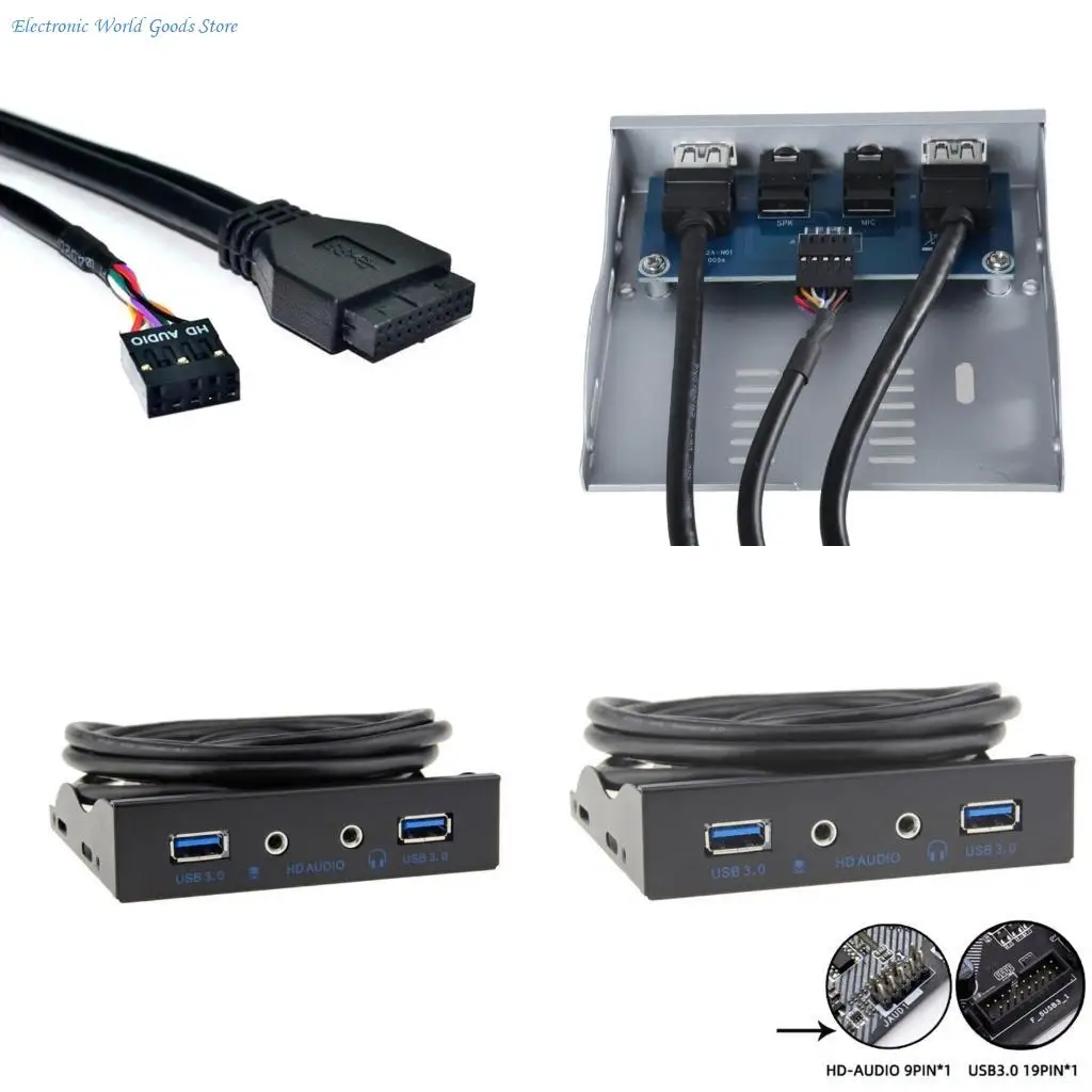 A3PD Black USB3.0 Front Panel 19Pin to 2xUSB3.0 for Computer Multiple Device