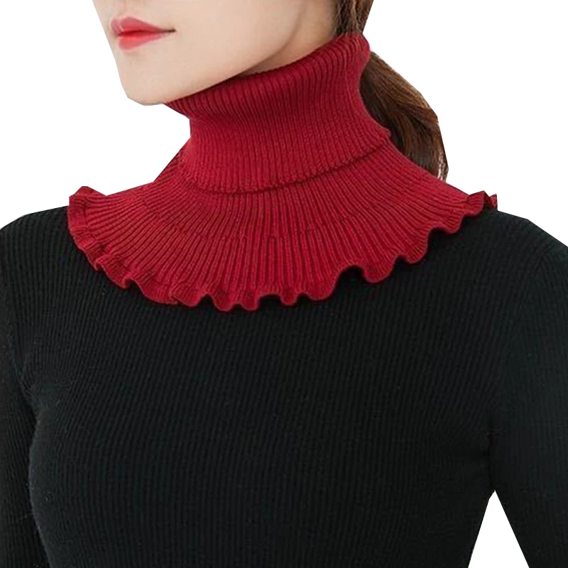 Women Fake Collar Scarf With Wooden Ears Knitted Elastic False Collar Scarf Turtleneck Knitted Fake Collar Detachable Wrap Scarf