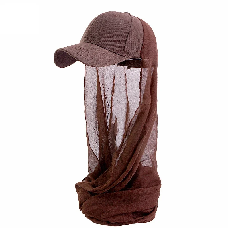 

Spring Summer Mesh Scarf One Piece Hat Women Men Outdoor Visor Brim Headscarf Instant Shawl Wrap Muslim Hijab with Baseball Cap