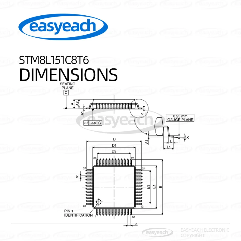 STM8L151C8T6 STMicroelectronics LQFP-48 16 ميجا هرتز/64 كيلو بايت فلاش/8 بت ميكروكنترولر-MCUs #3