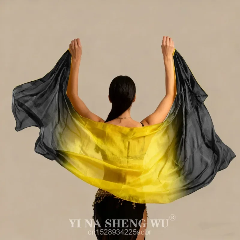 Professional 100% Silk Dance Veil 250cm Light Weight Flowy Hand Throw Scarf Gradient Color for Women Bellydance Competition Prop