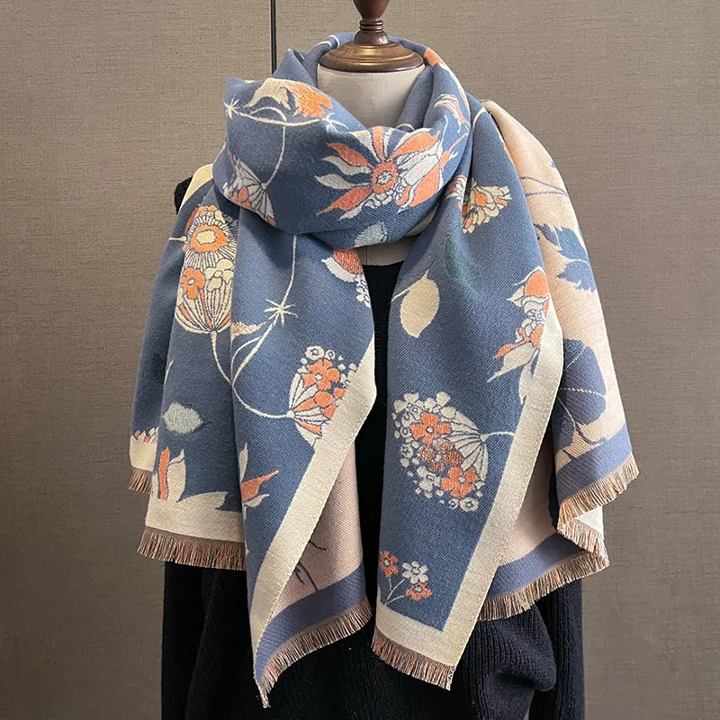 New Woman Fashion European And American Style Retro Flower Printing Imitation Cashmere Shawl Multifunction Decorate Warm Scarf