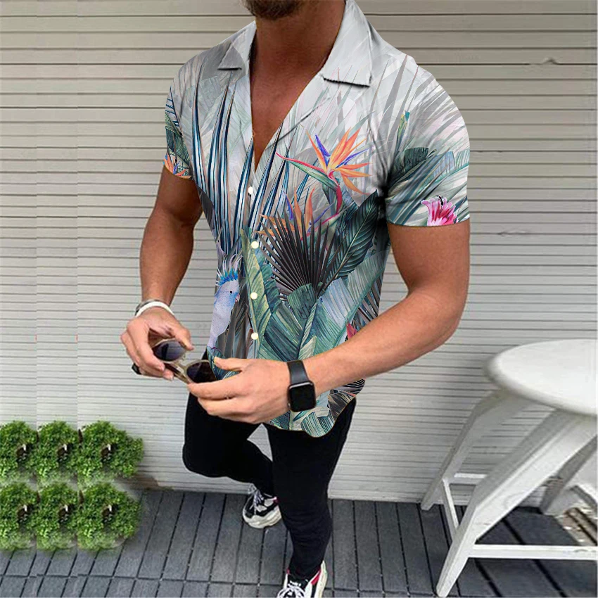 Men\'s Fashion Luxury Social Shirt Summer Casual Turn-down Collar Buttoned Streetwear Print Short Sleeve Shirt men clothing