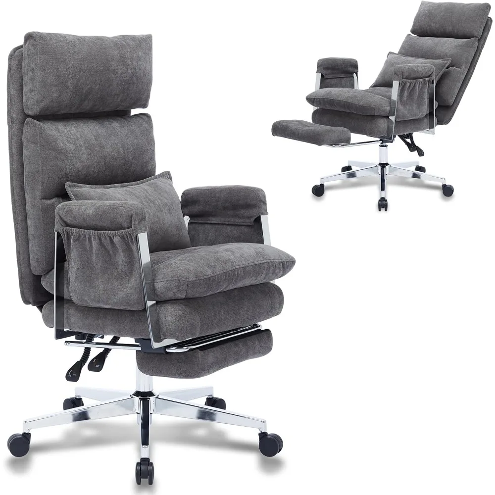 Big and Tall Fabric Computer Chair,Full Stainless Steel Comfy Ergonomic Home Office Chair with Foot Rest