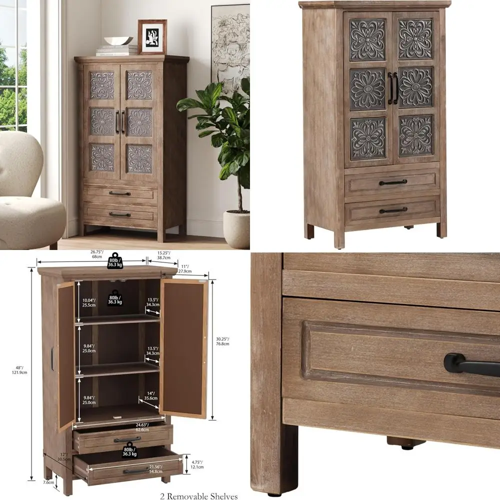 

Рустикальный высокий акцентный шкаф 48 дюймов с ящиками и полками, идеально подходит для гостиной, прихожей, столовой