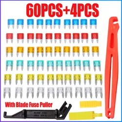 60Pcs Mini Blade Fuses with Blade Fuse Puller Auto Car Truck Assortment Fuse Kit 5A 10A 15A 20A 25 30A Mini Fuse Blade Replace