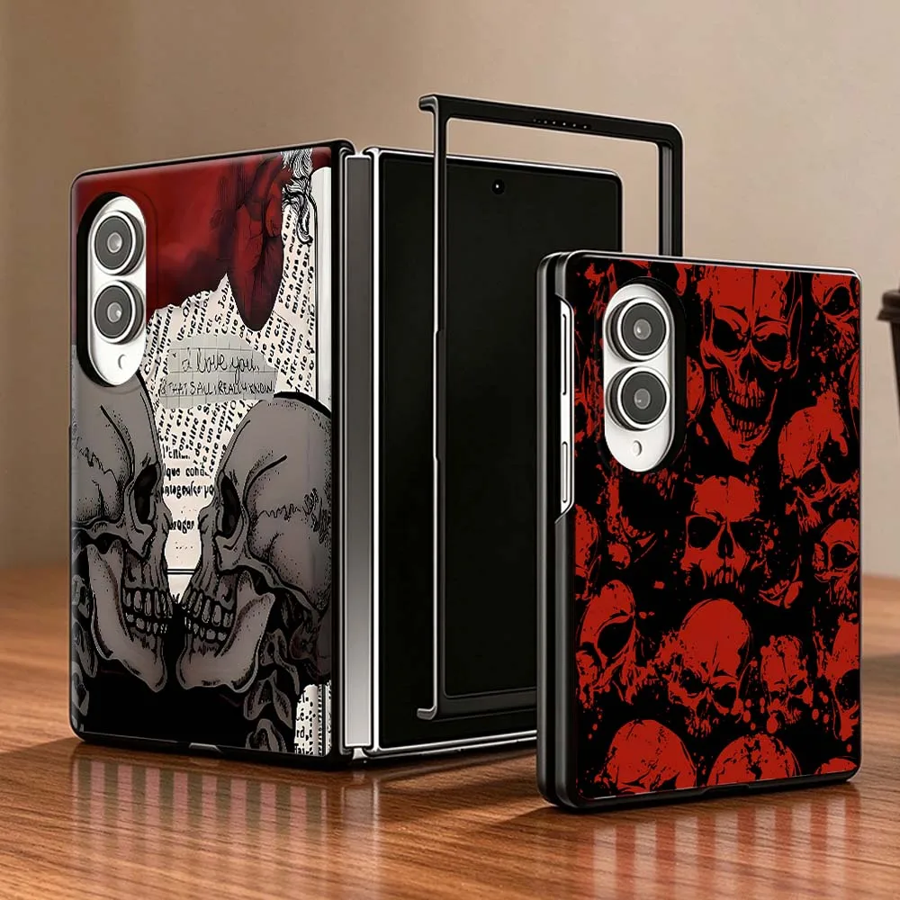 Red Flag Skull Cartoon Style PC Foldable Hard Phone Case For Samsung Galaxy Z Fold 8 5G Non-slip Shockproof Black Shell