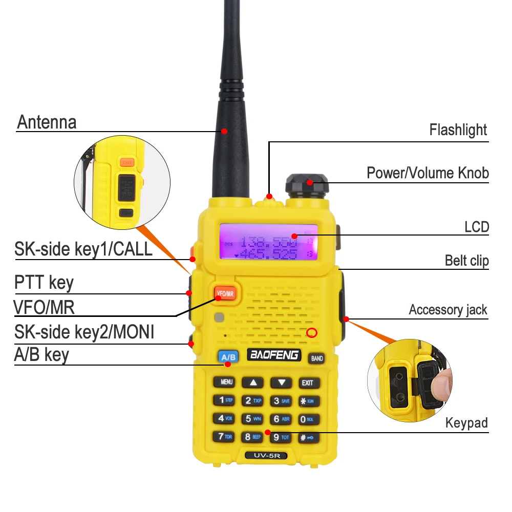 Baofeng UV-5R touristes Bande Walperforated Talkie VHF 136-174MHz UHF 400-520MHz ogeneCh 5W FM Portable Radio Bidirectionnelle avec casque