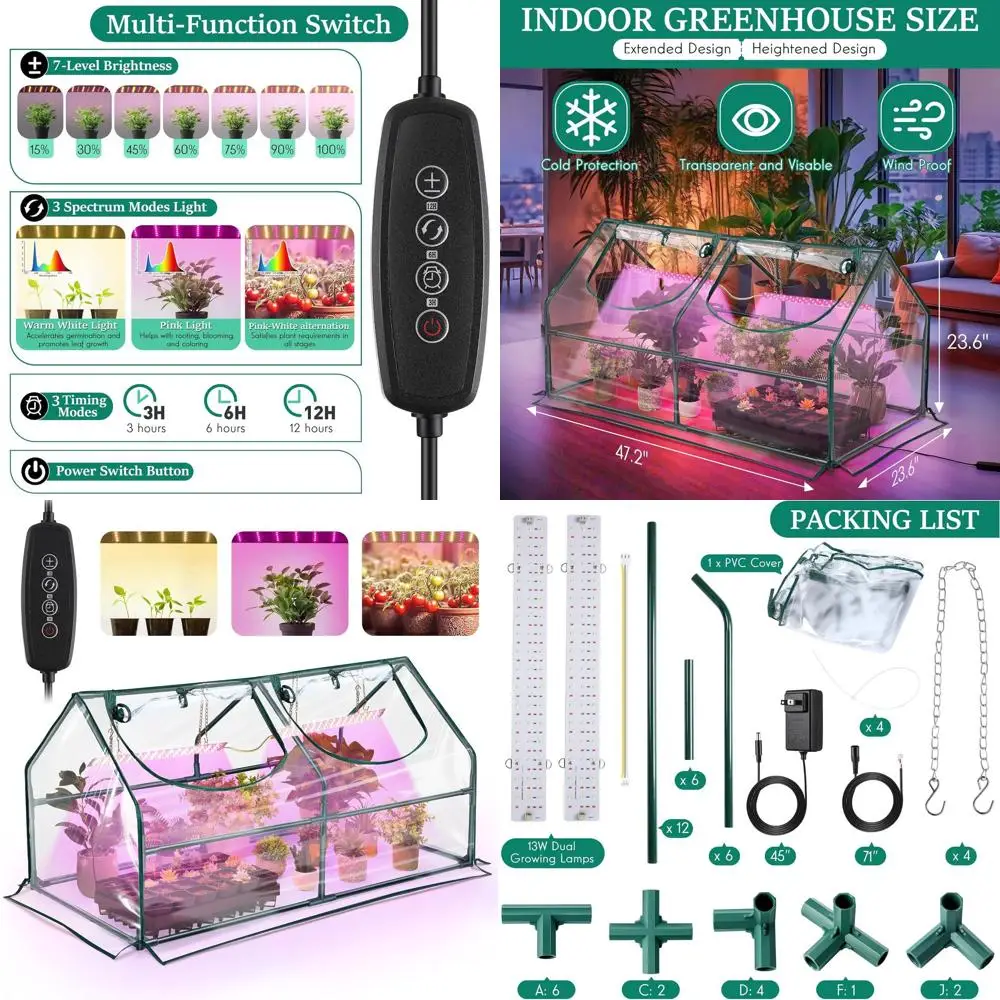 

Портативная теплица для рассады с фитолампой, 47.2 x 23.6 x 23.6, водонепроницаемая, устойчивая к УФ-излучению, для использования в помещении/на улице