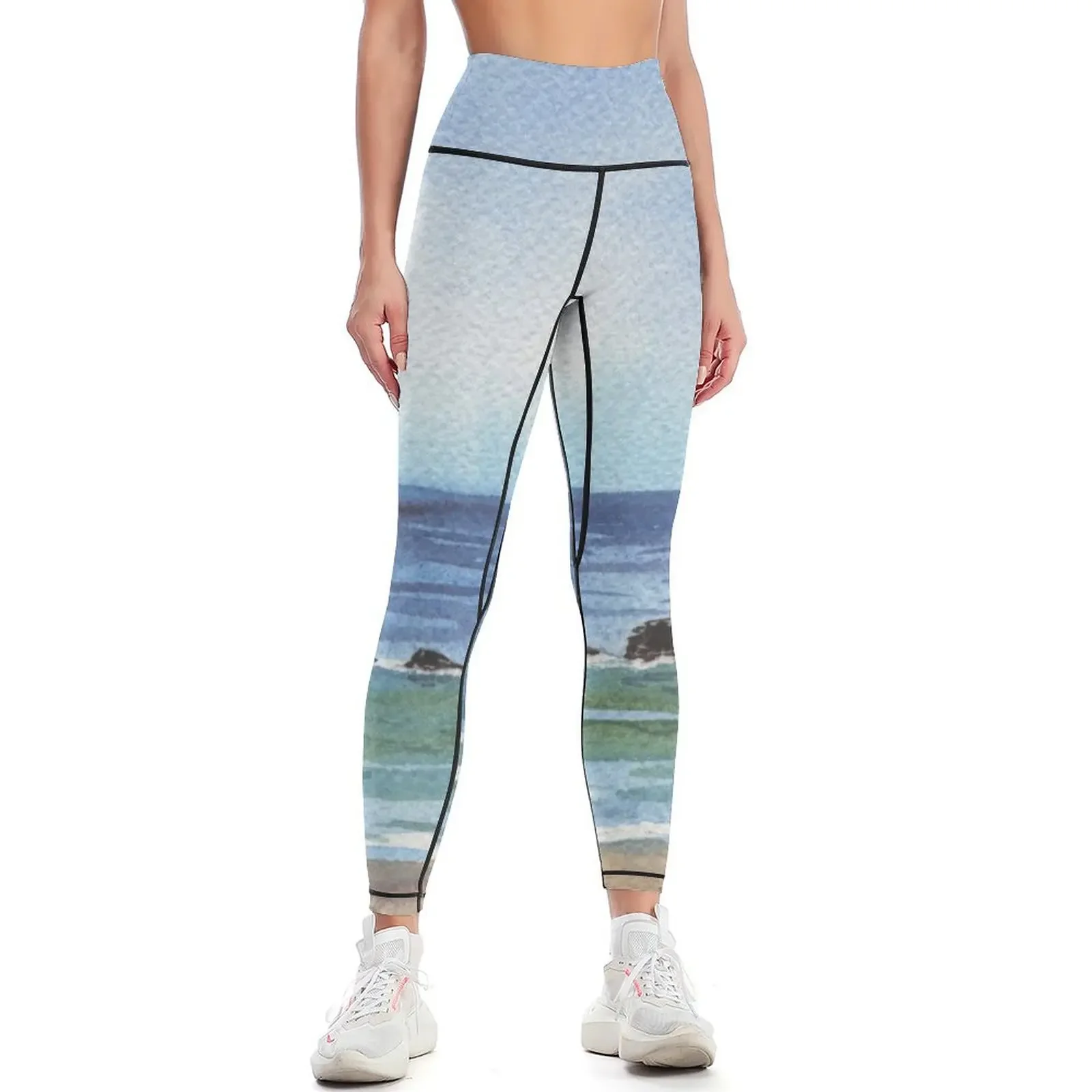 

Seascape With Three Rocks Beach Art Leggings workout shorts Women's tights Sportswear woman gym Women's sports Womens Leggings