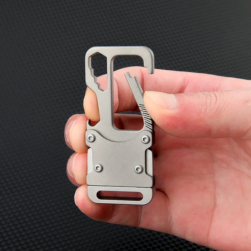 Titanium Alloy Mountaineering Buckle Multifunctional Tool for Outdoor Camping and Tourism Keychain with Unboxing Knife