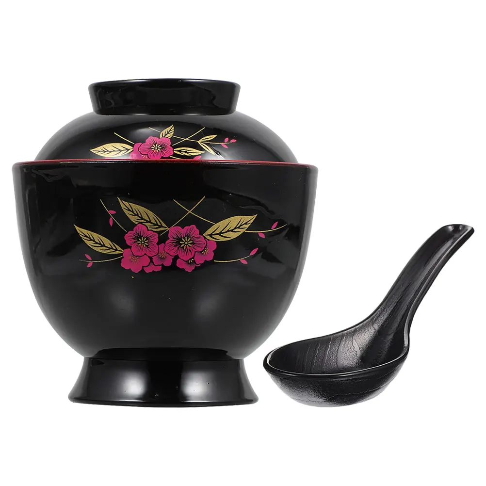 

1Set Japanese Style Soup Bowl Lid Spoon Multifunctional Serve Various Dishes Easy Cleaning Perfect Addition Any Kitchen Lidded