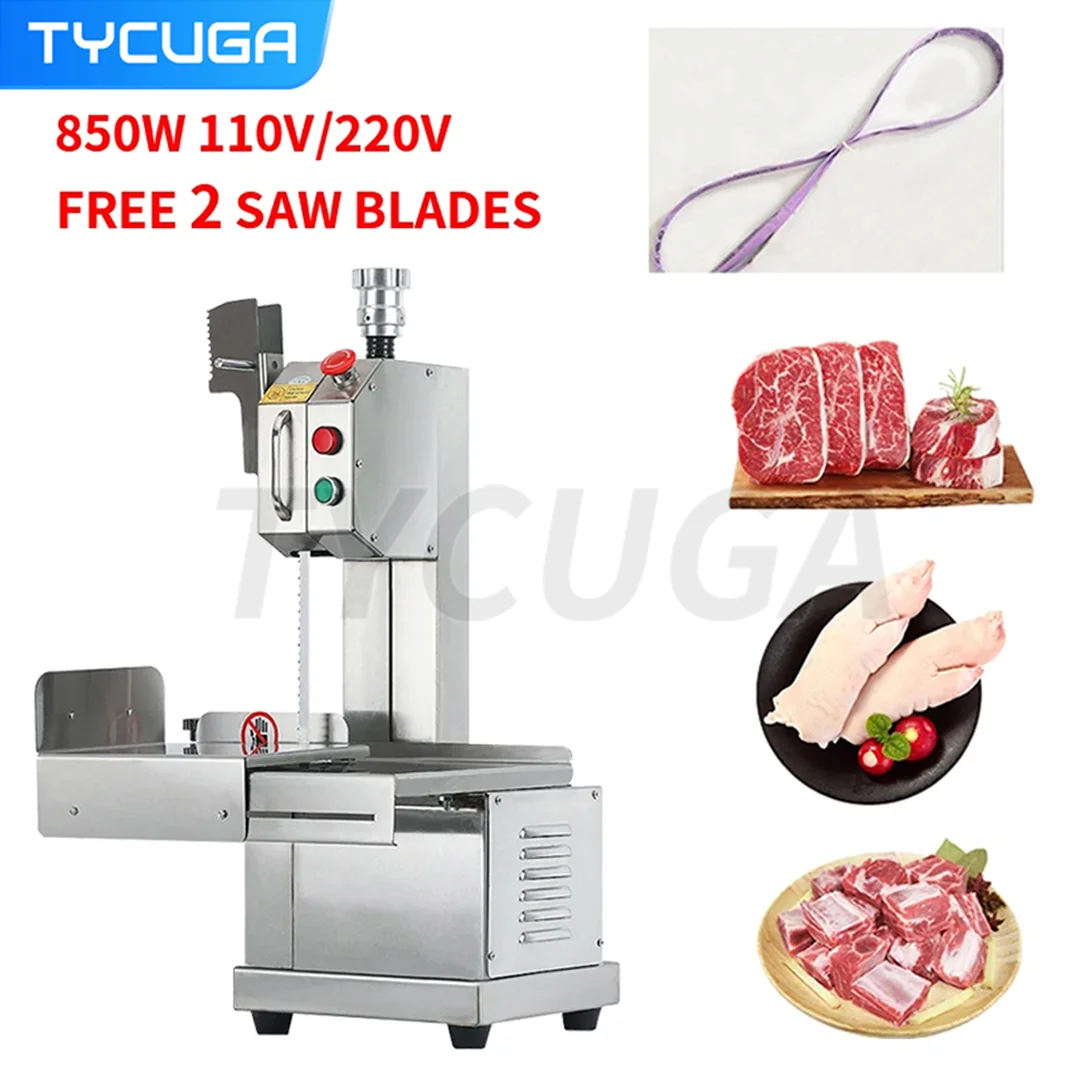 Macchina da taglio per sega per ossa di carne 850W con tavolo scorrevole Taglierina per sega per bistecche di ossa da tavolo commerciale per costole di maiale congelate