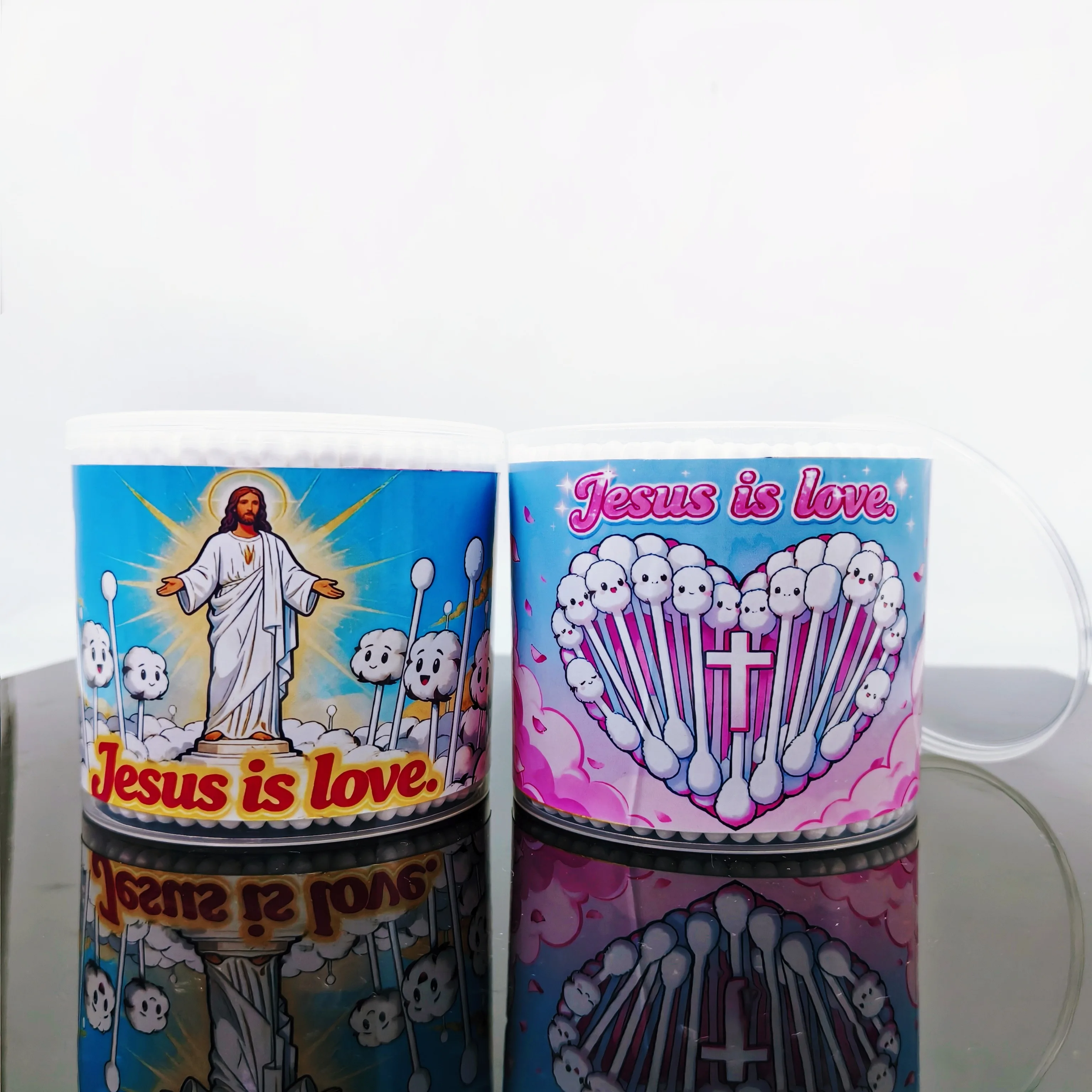600 pz/1200 pz I Love Jesus Tamponi di Cotone Creativi Tema Religioso Tamponi di Cotone A Doppia Testa Praticare Gesù Tamponi Regalo