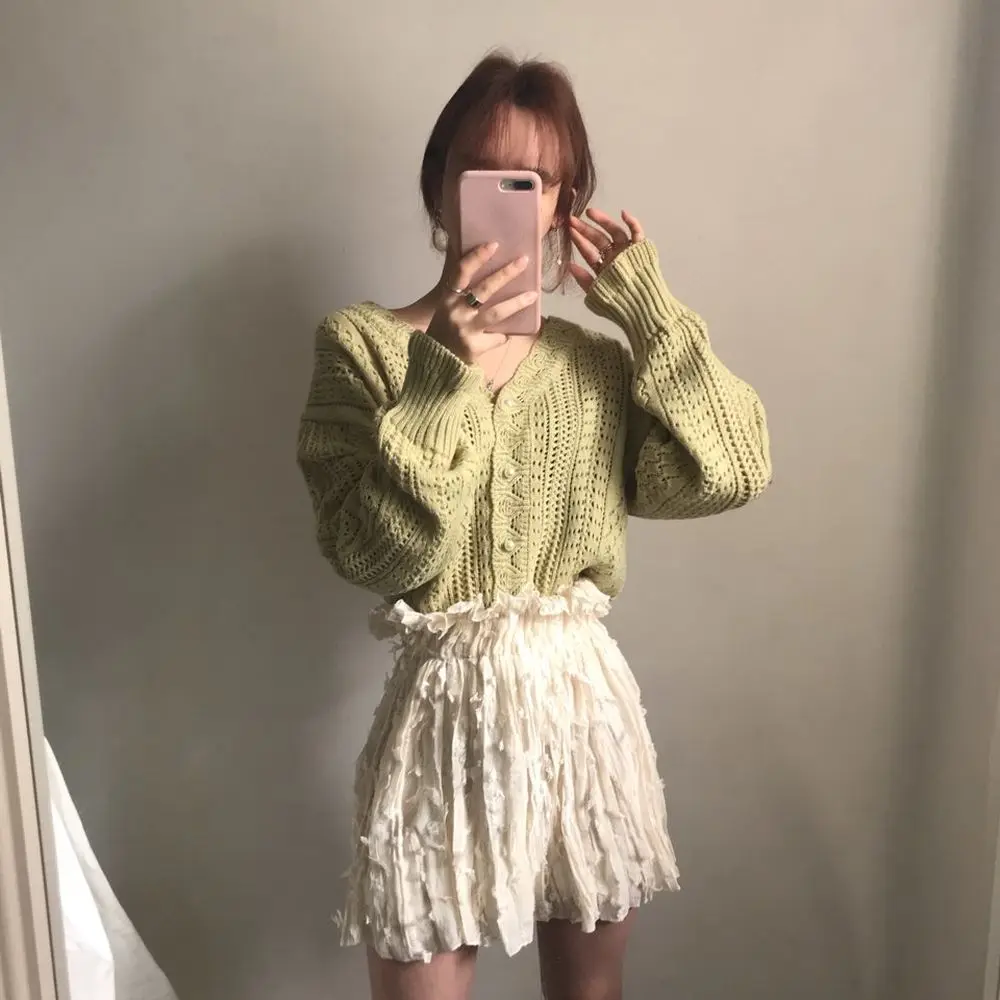 

White Knitted Open Cardigan Women's Early Spring 2025 Lazy Sle Hollow out Sweater Jaet Loose Outerwear Top Thin