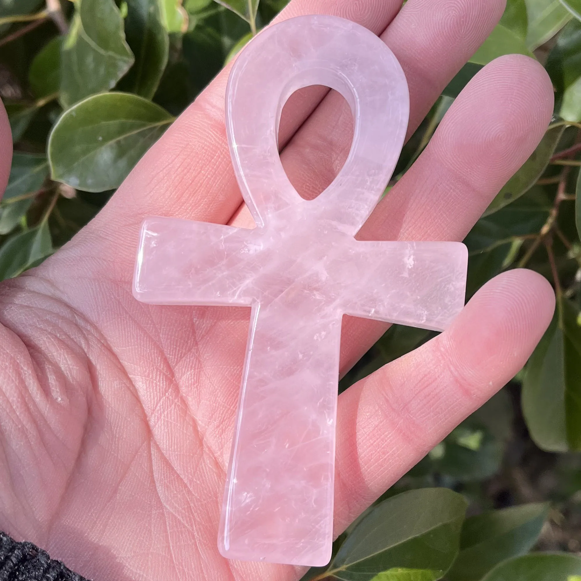 

Natural Healing Rose Quartz Anka Pink Crystal Cross Egyptian Ankh Life Symbol Hand Carved Crafts Orgone for Meditation