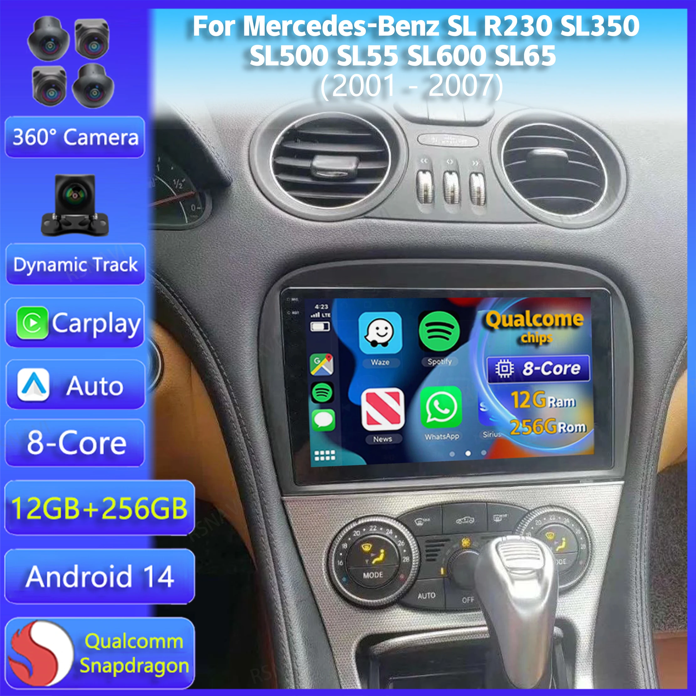 Android 14 Carplay BT For Mercedes-Benz SL R230 SL350 SL500 SL55 SL600 SL65 2001 2002 - 2007 Multimedia Car Radio Player WIFi+4G