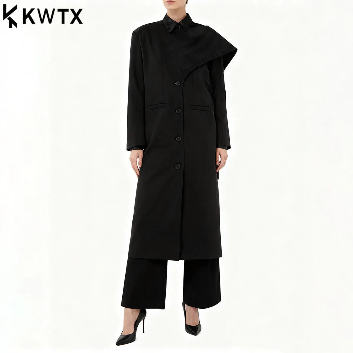 

KWTX 2025 однотонные свободные однобортные модные платья для женщин с круглым вырезом и длинными рукавами в стиле пэчворк, женское платье с лентой