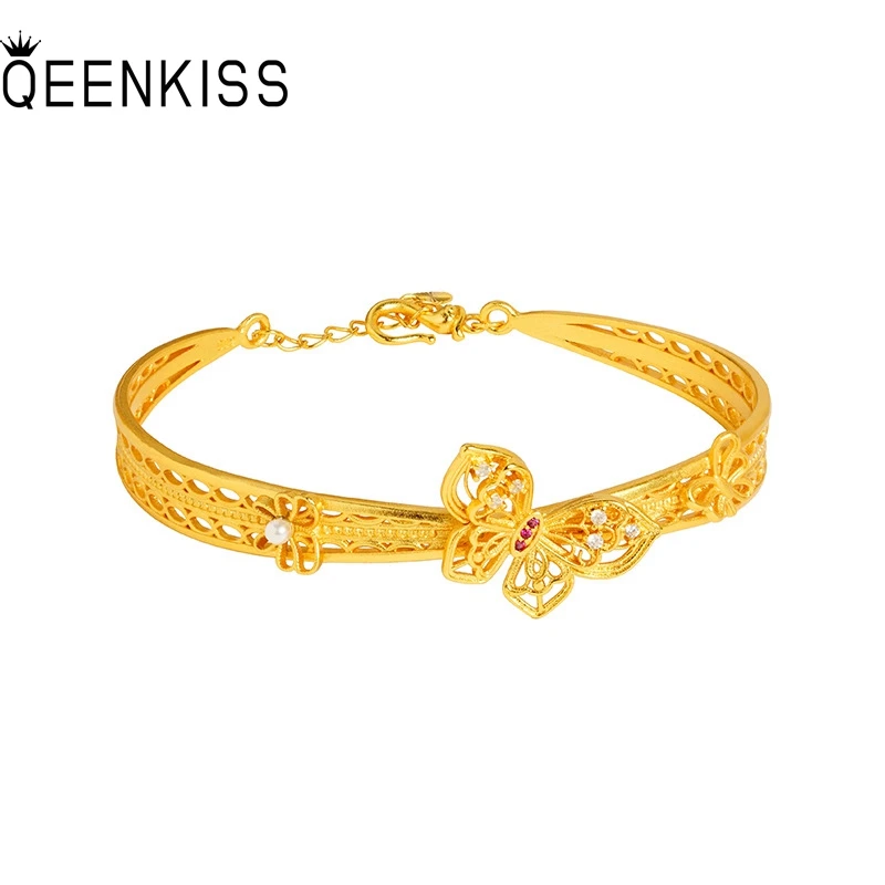 

QEENKISS Gold Vintage Butterfly Open Bracelets Bangles For Women Wedding Party Birthday Christmas Bride Mother Girl Gifts BT5348