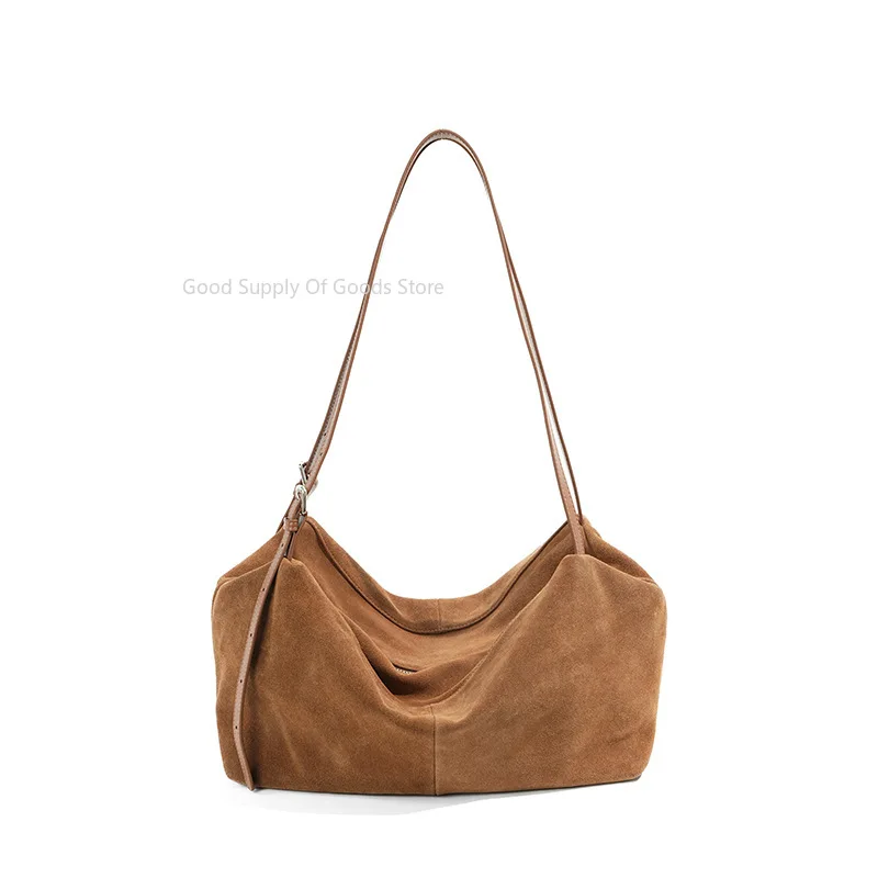 

Versatile suede tote bag for autumn and winter, frosted cowhide, large capacity single shoulder armpit pillow bag