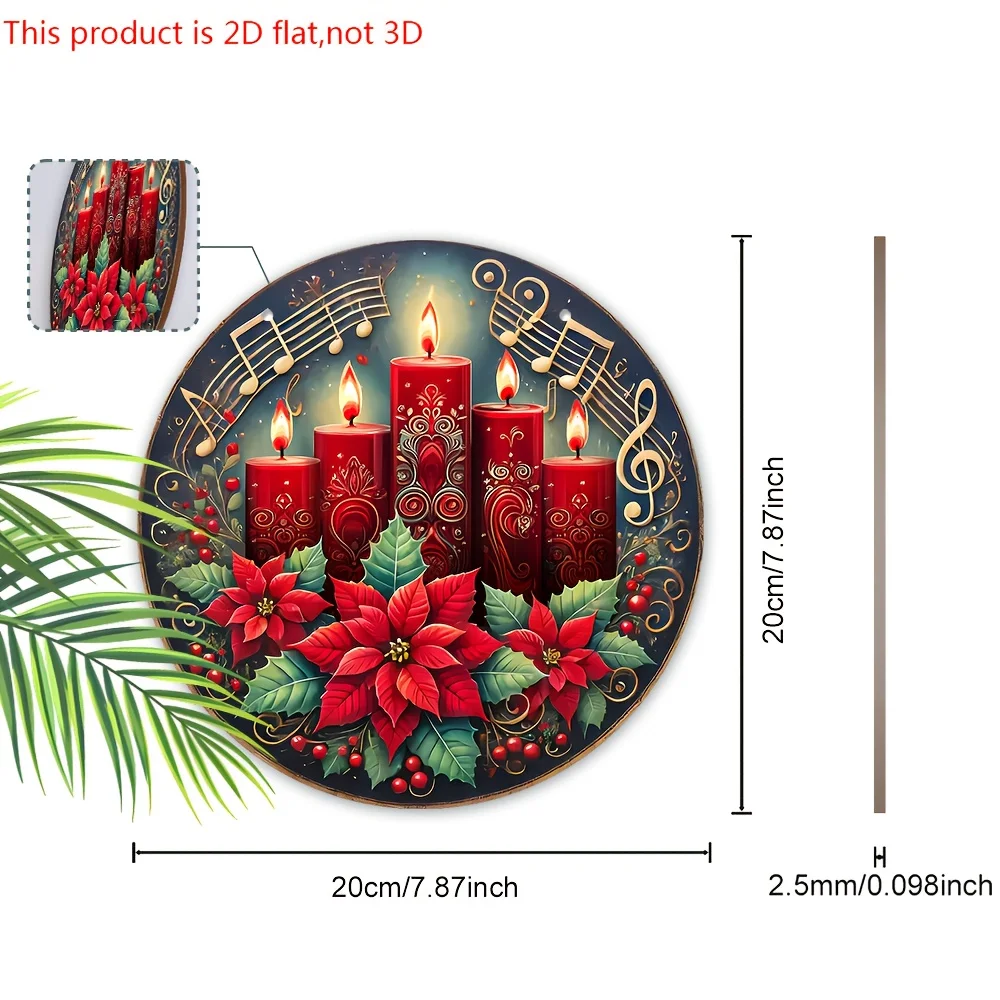 2D Flat - 2D Flat - A Flat 2D Wooden Christmas Sign Featuring a Musical Note And Floral Design - a Delightful Wreath Decoration