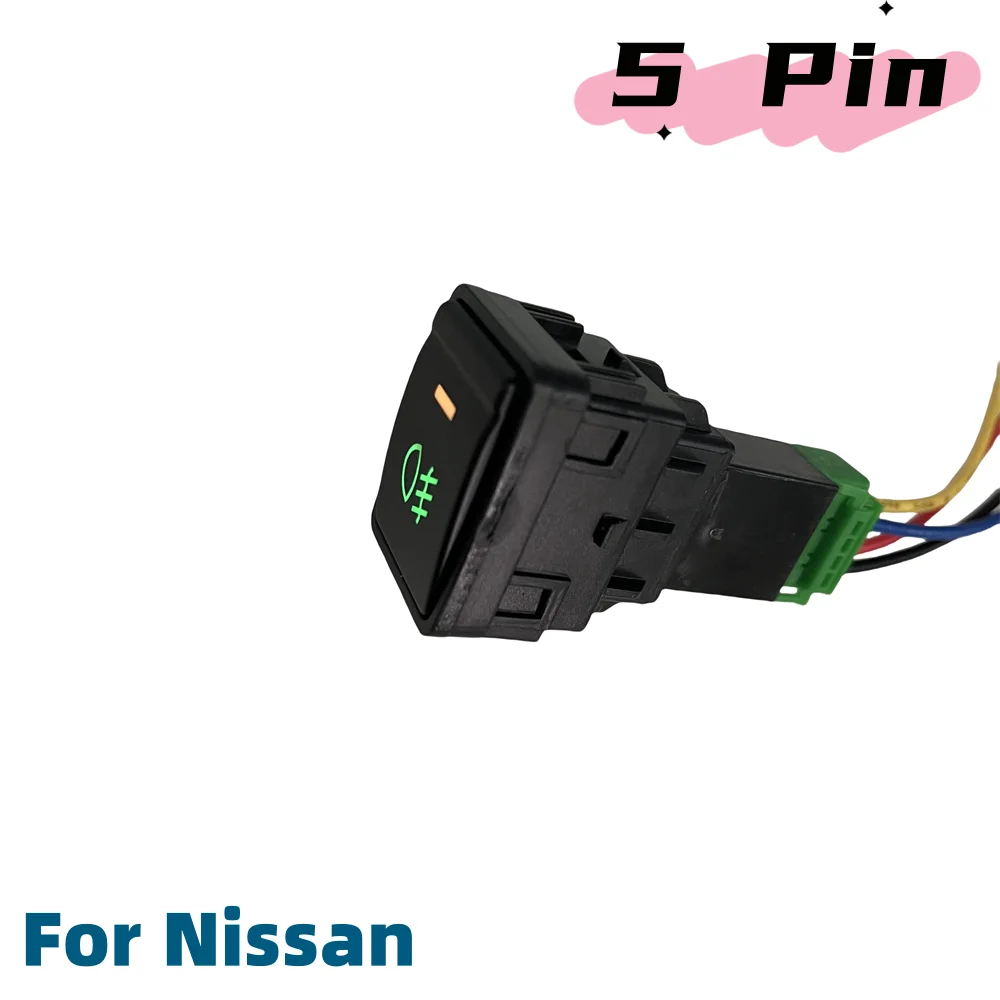 12V 5 Pin On-OFF Button For Nissan X-Trail 2014-2016 Altima Sylphy 2012 Kicks 2017 Tiida 2011 Fog Light Switch Green&Yellow