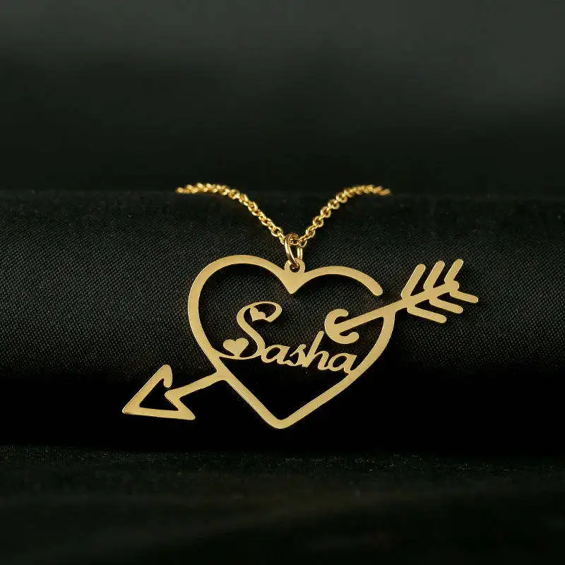 

High Quality Stainless Steel Cupid Necklace Silver Gold Plated Heart Arrows Necklace For Lover Gift