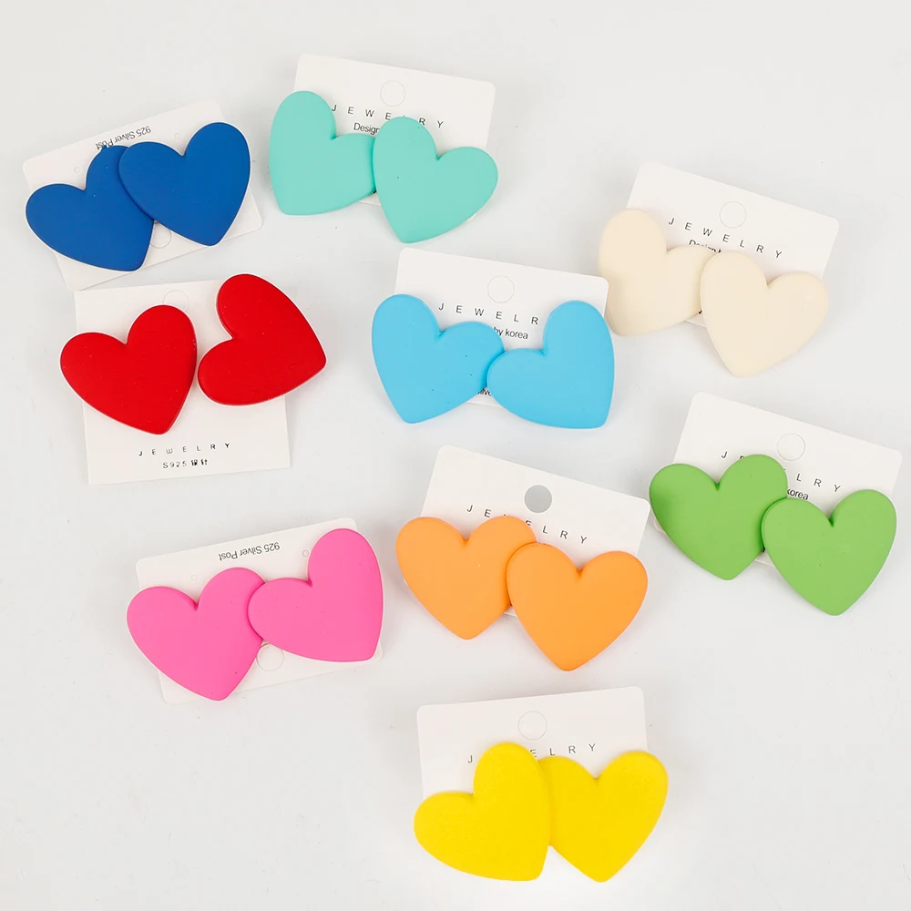 1Pair Candy Color Heart Stud Earrings Women Girls Love Statement Geometric Acrylic Ear Studs Colorful Earring Jewelry Gift