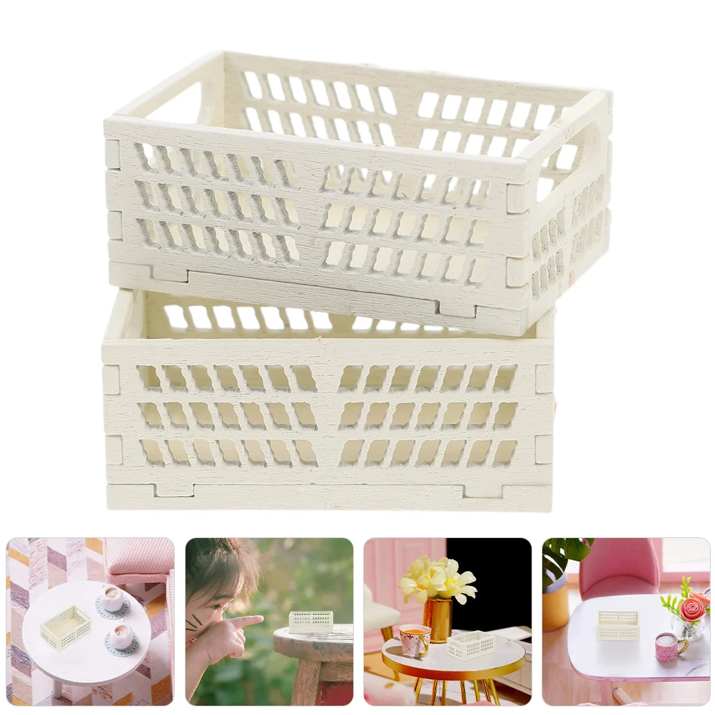 3 Pcs Storage Box House Square Carabiner Miniature Furniture Model Wood Baskets Foldable Crate