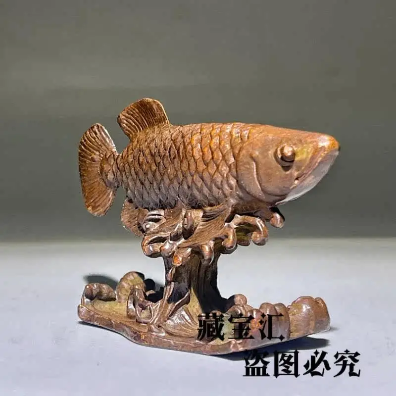 Vintage Countryside Collected Golden Arowana Pen Rack Antique Old Bronze Ware Fortune Luck Annual Surplus Decoration