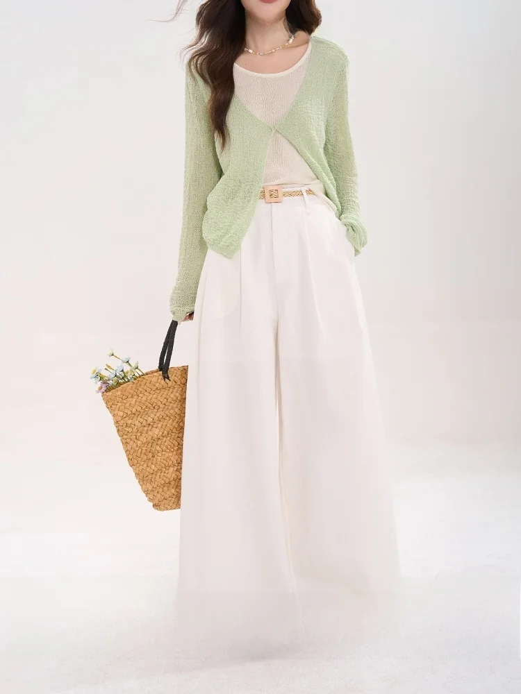 

Fashionable Versatile Women's Straight Leg Wide Leg Casual Pants High Waist Cotton Korean Style Spring Summer Pressed Pleat D...